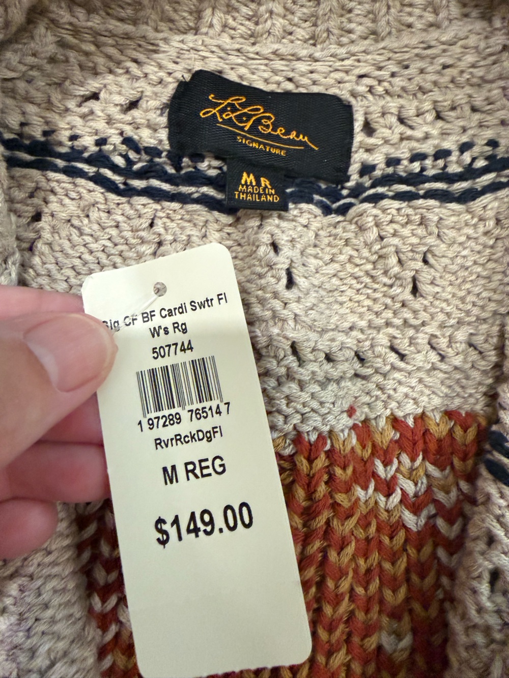 L.L.Bean Women's Signature Cotton Fisherman Sweater in River Rock Dog Fair Isle - Picture 5 of 7